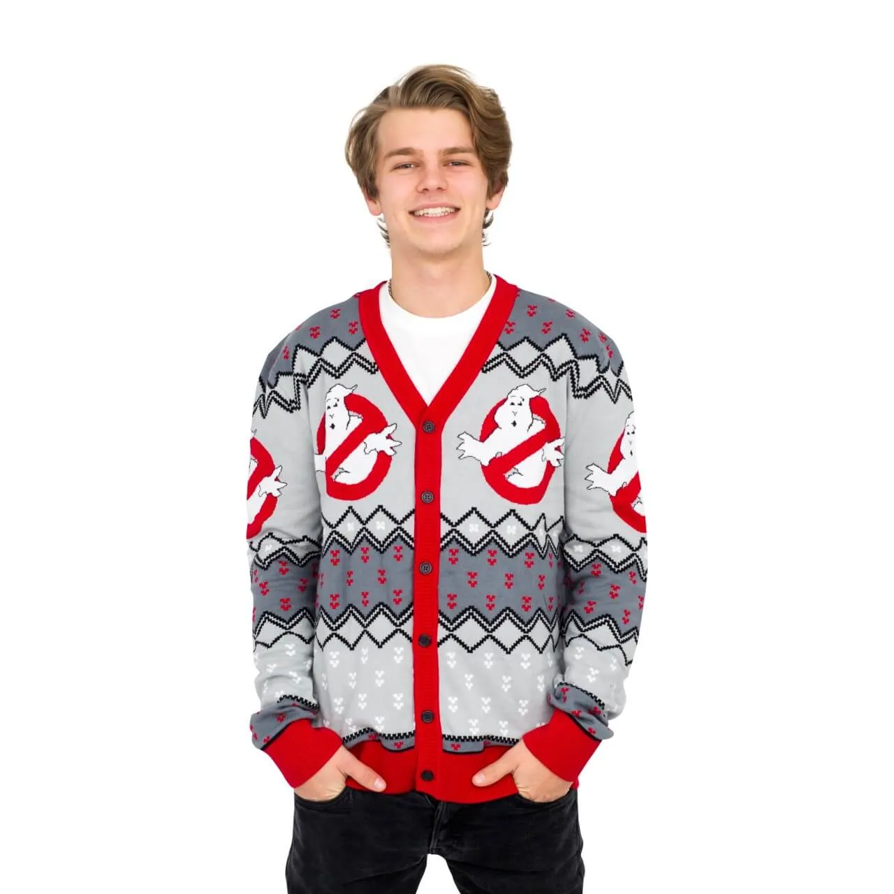 Ghostbusters Logo Ugly Christmas Cardigan Sweater