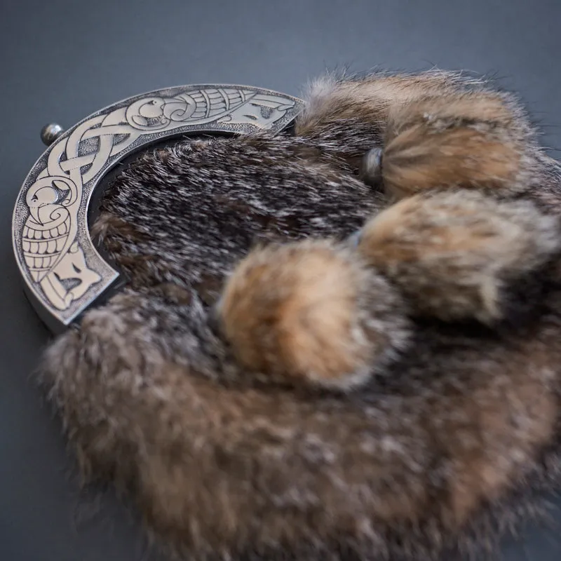 Grey Fox Fur Dress Sporran with Antique Celtic Cantle