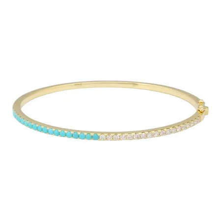 Half Pave Half Gemstone Slim Bangle