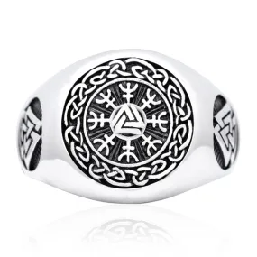 Helm of Awe & Valknut Ring - Sterling Silver