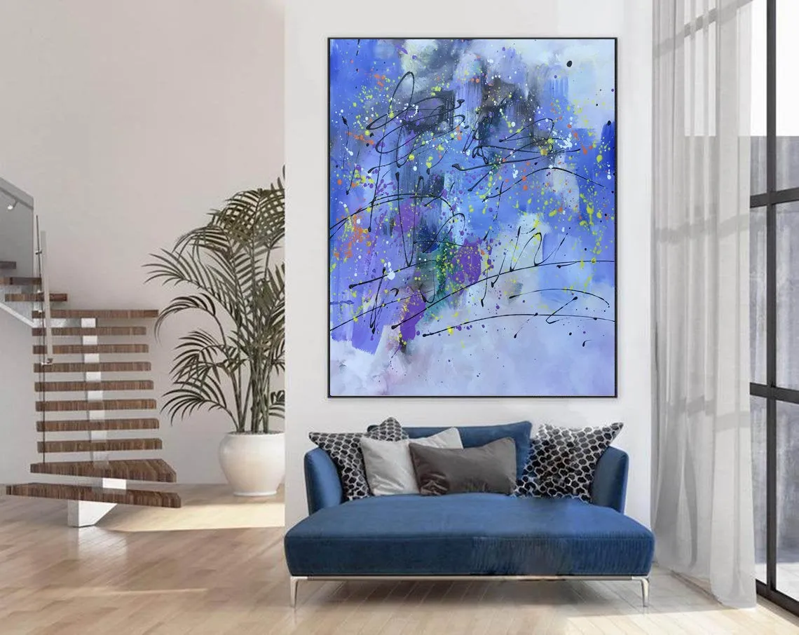 Jackson Pollock style Blue Abstract Painting Living Room Wp027