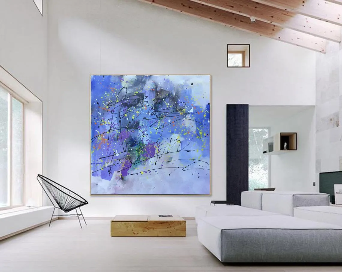 Jackson Pollock style Blue Abstract Painting Living Room Wp027