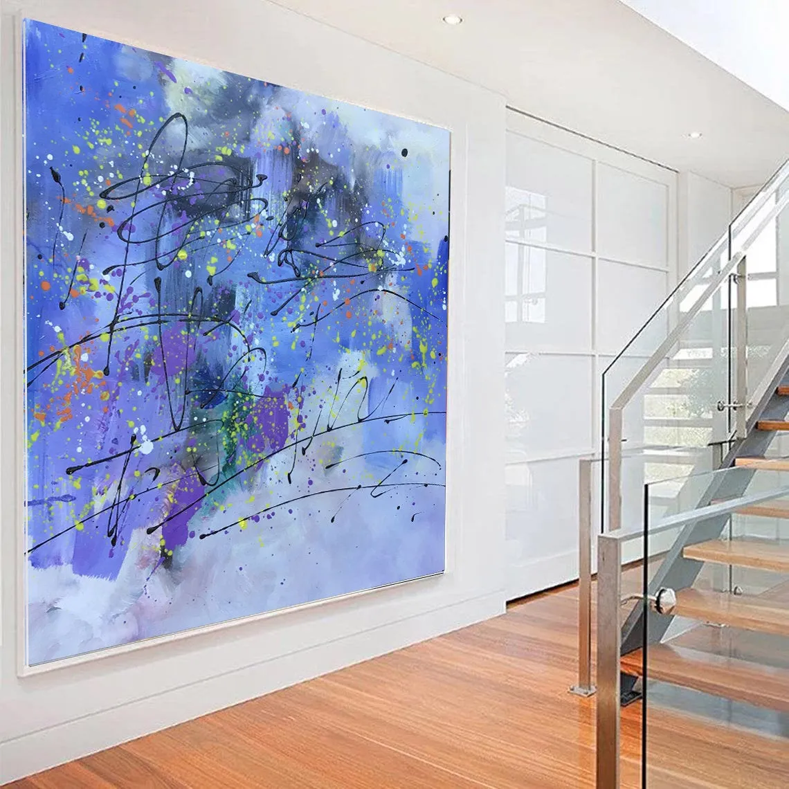 Jackson Pollock style Blue Abstract Painting Living Room Wp027