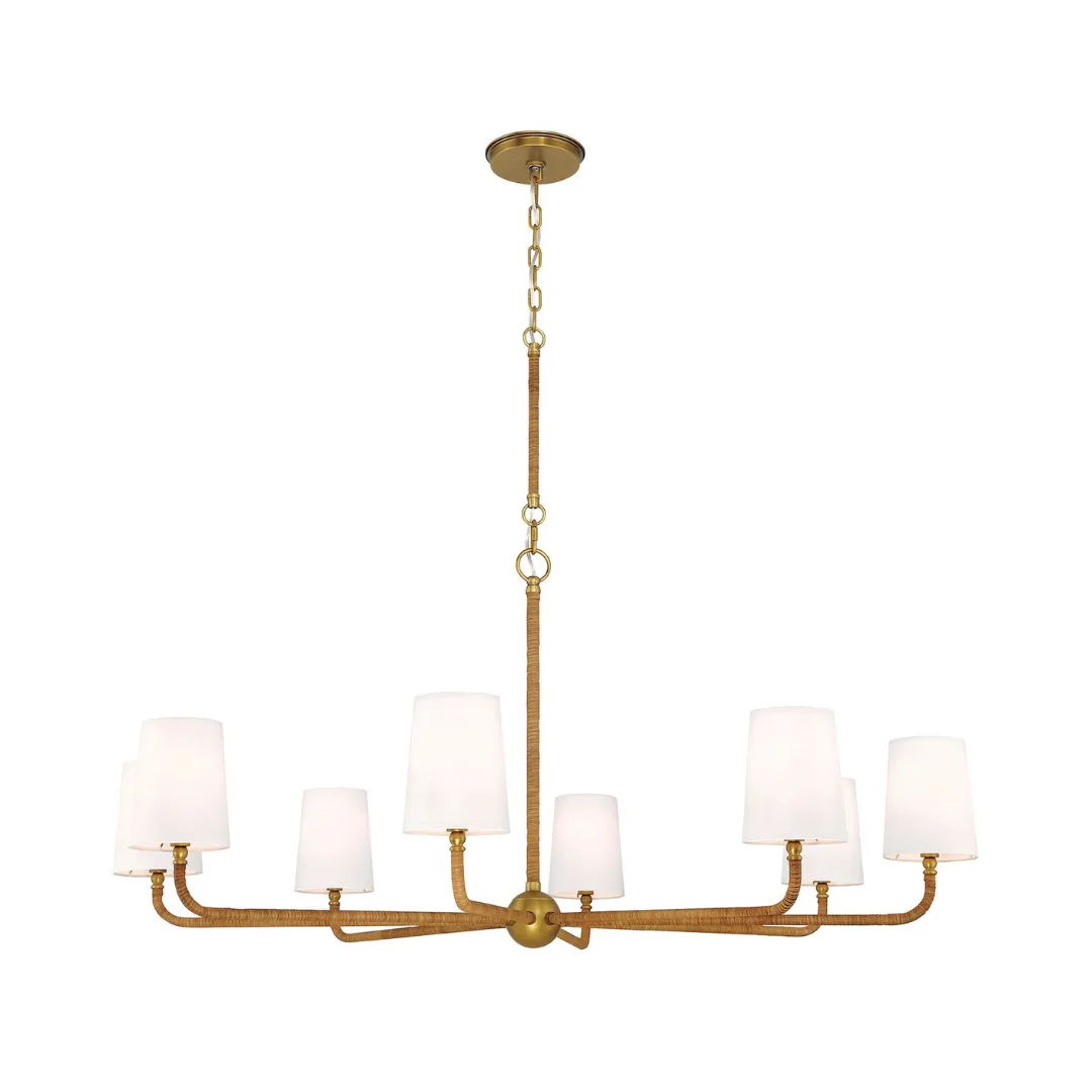 Juniper 8 Light Chandelier - Brass & Rattan