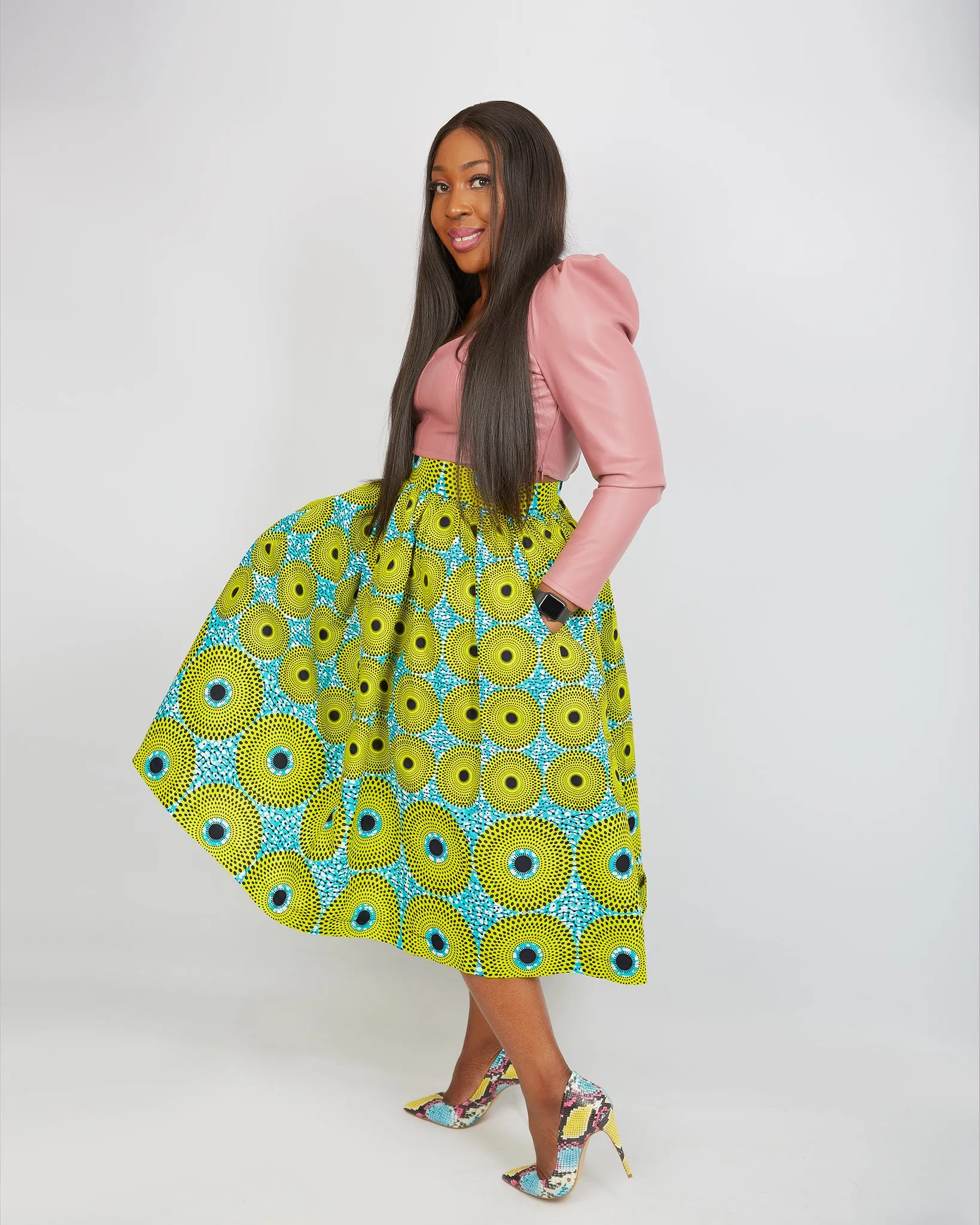 Just Arrived Annie African Print Midi Skirt