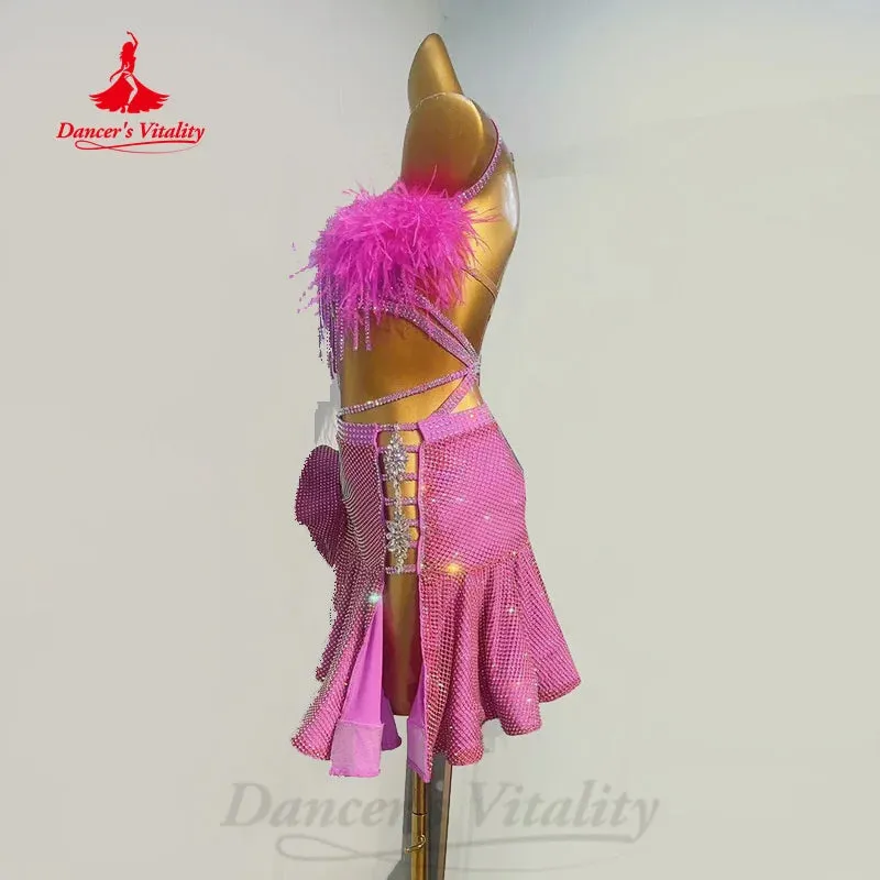 Latin Dance Competition Dresses Customized High End AB Stones Sexy Fishtail Dress Adult and Children Chacha Performance Costumes