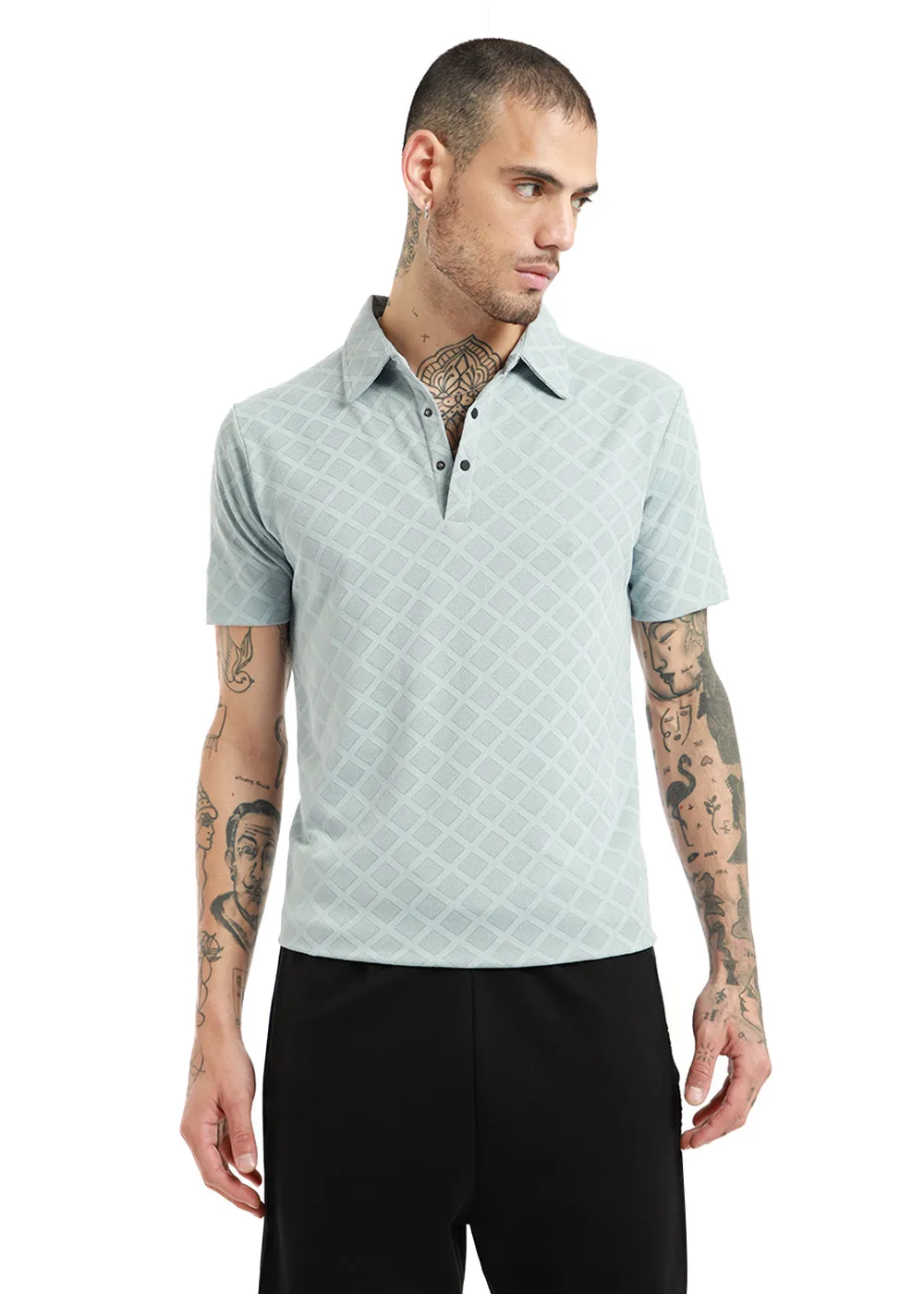 Lattice Print Pastel Blue Polo T-shirt