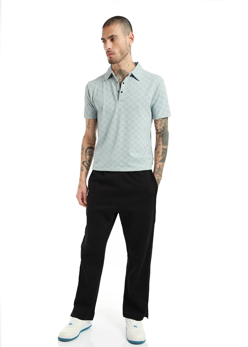 Lattice Print Pastel Blue Polo T-shirt