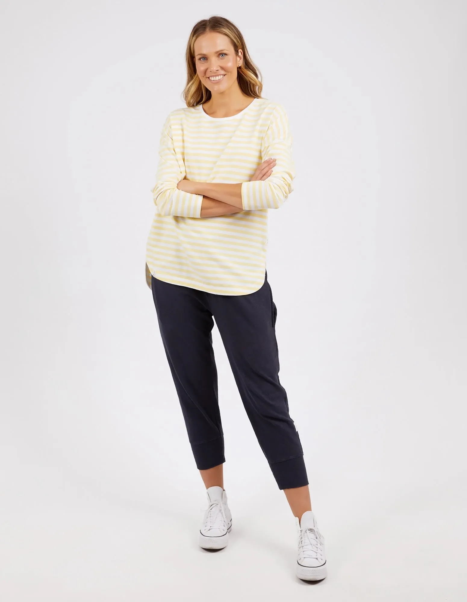 Lauren Long Sleeve Banana & White Stripe