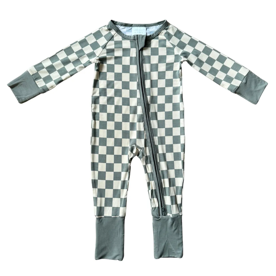 Light Green Checkered Bamboo Zipper