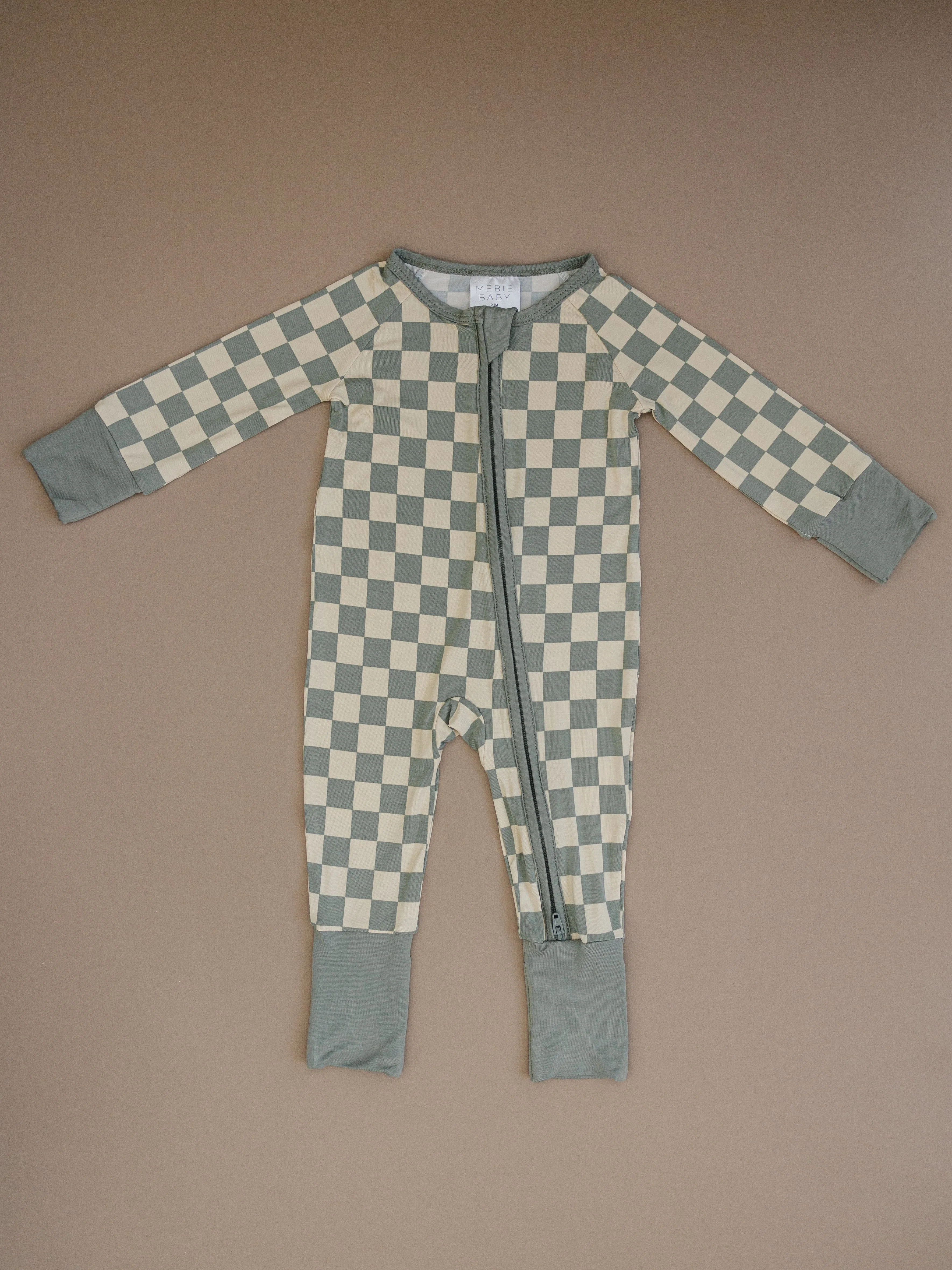 Light Green Checkered Bamboo Zipper