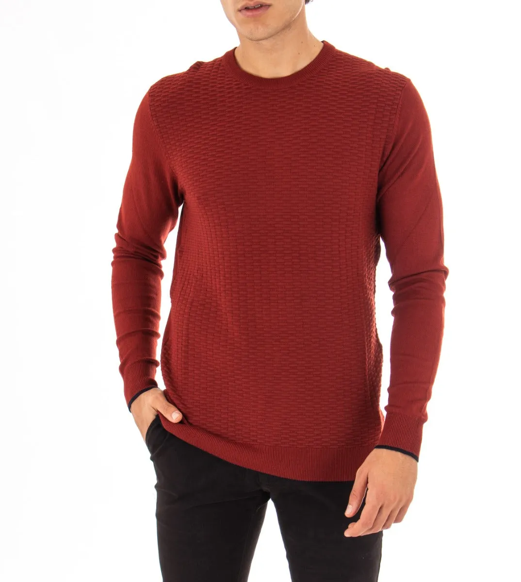 Maglioncino Uomo Maglia Girocollo Microfantasia Mattone GIOSAL-M2117A