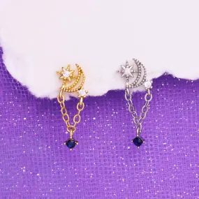 Moon & Star Chain Earring