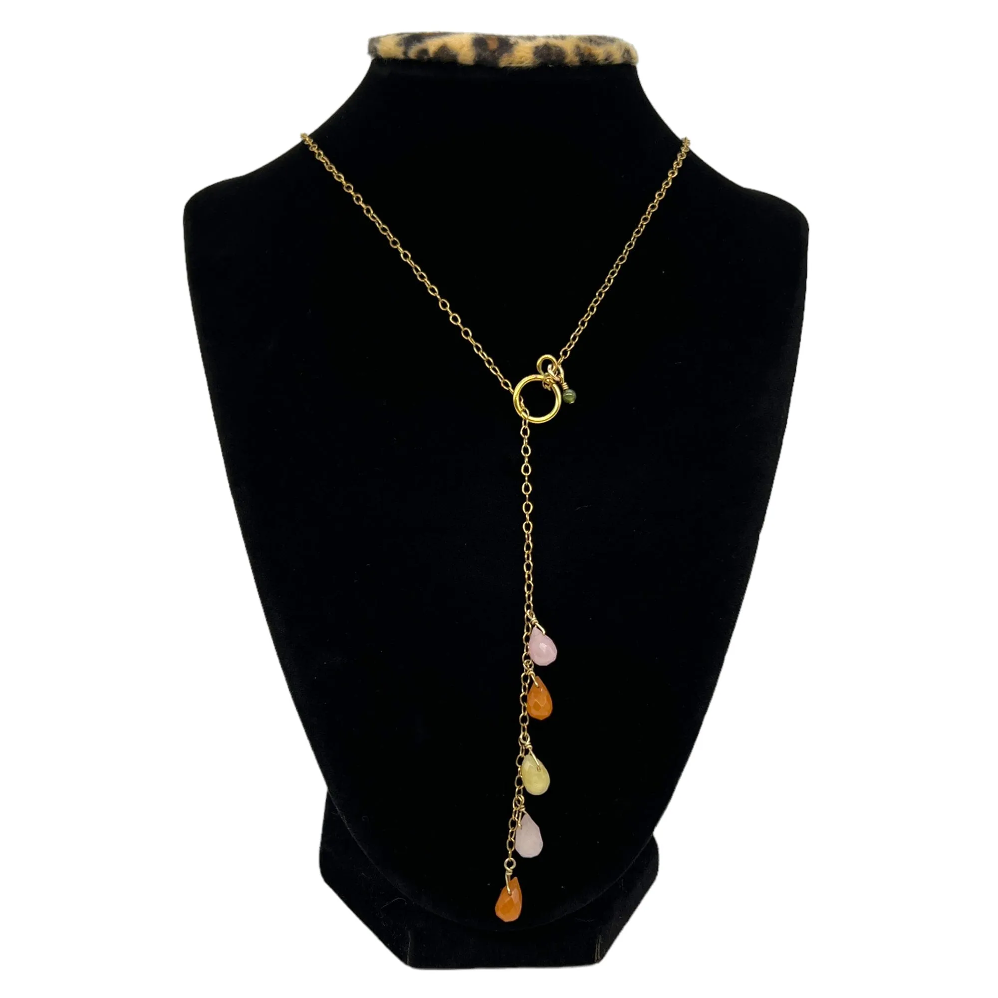 NECKLACE Gold-tone Chain with Multicolored Beads