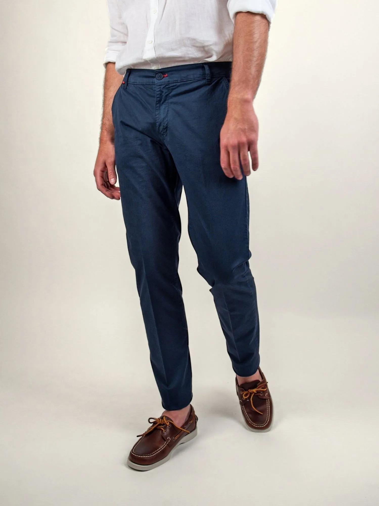 PANTALONE IN MISTO LINO E COTONE COLOR LAVAGNA