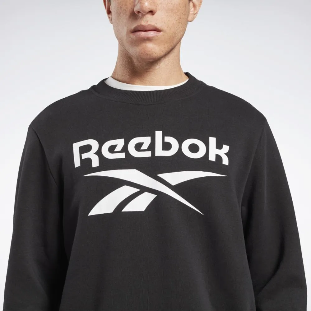 Reebok Apparel Men Reebok Identity Fleece Stacked Logo Crew Sweatshirt BLACK