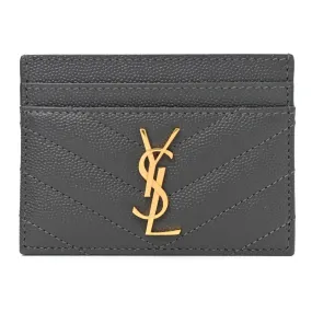 Saint Laurent Storm Grey Grain De Poudre Monogram Card Holder 423294