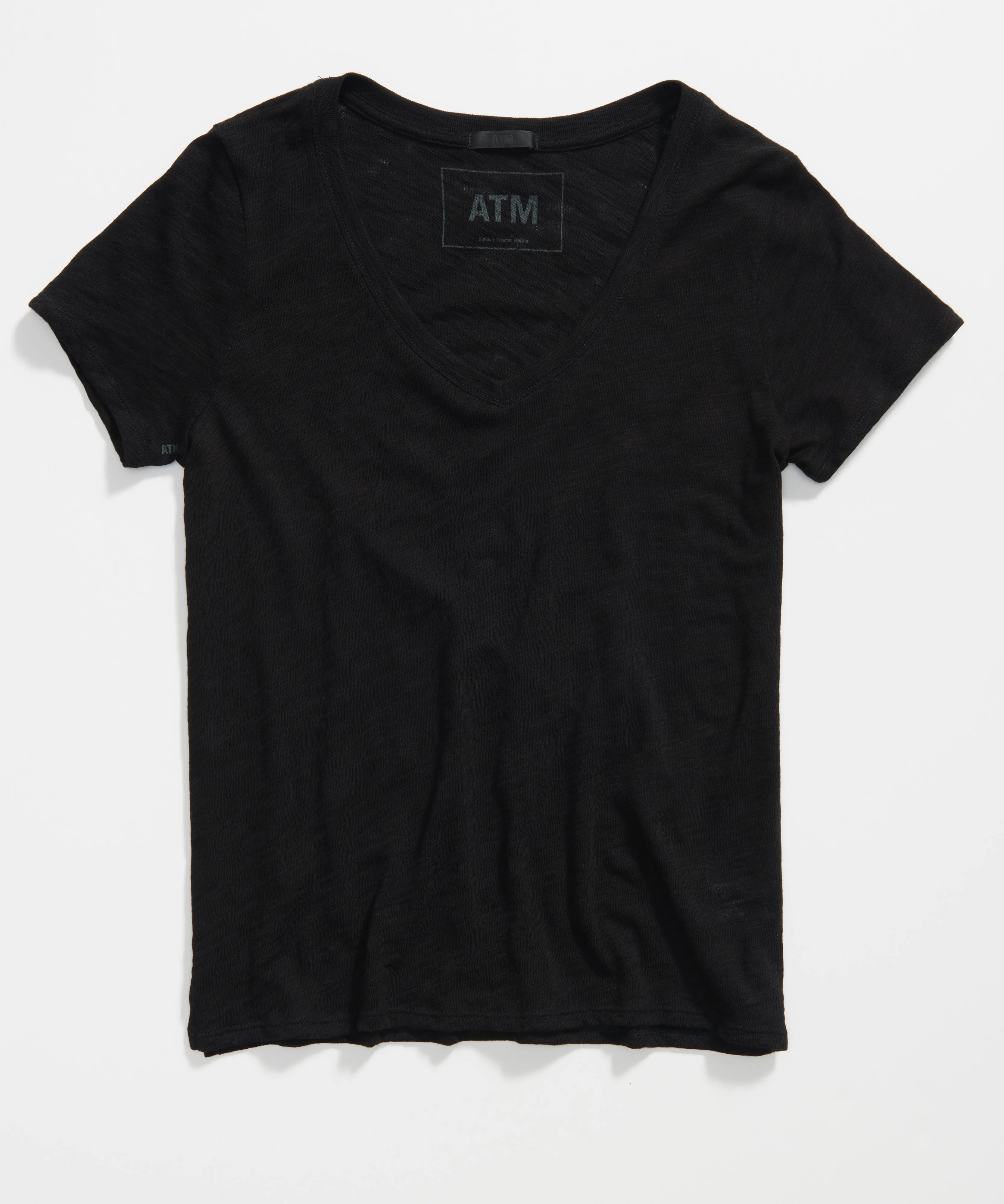 Slub Jersey Schoolboy V-Neck Tee - Black