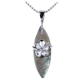 Sterling Silver Abalone Surfboard with Plumeria CZ Pendant (Chain Sold Separately)