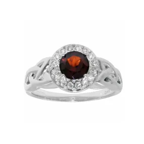 Sterling Silver Garnet Trinity Ring