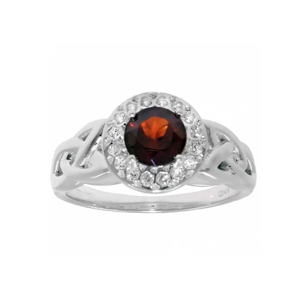 Sterling Silver Garnet Trinity Ring