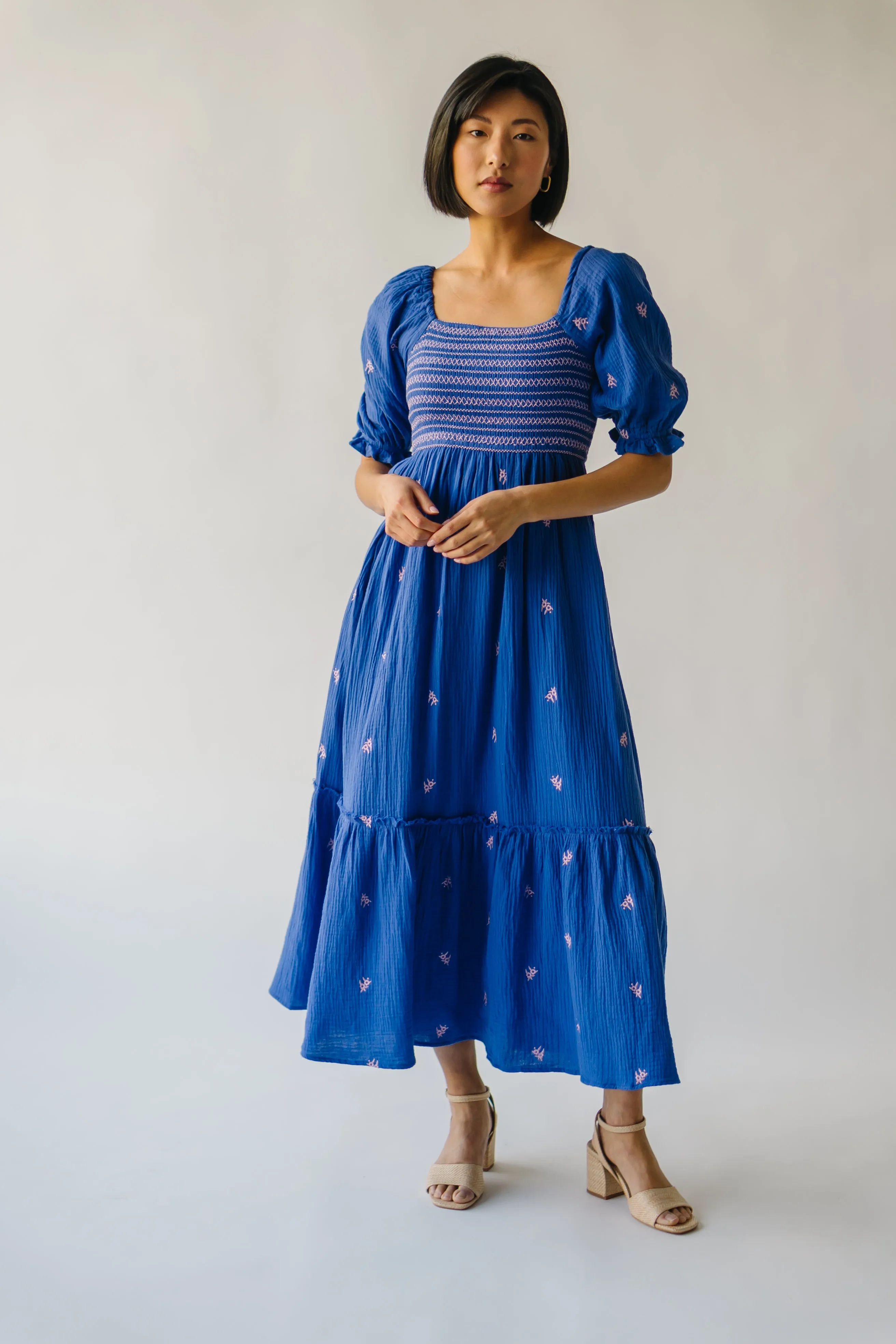 The Wickham Smocked Detail Dress in Cobalt