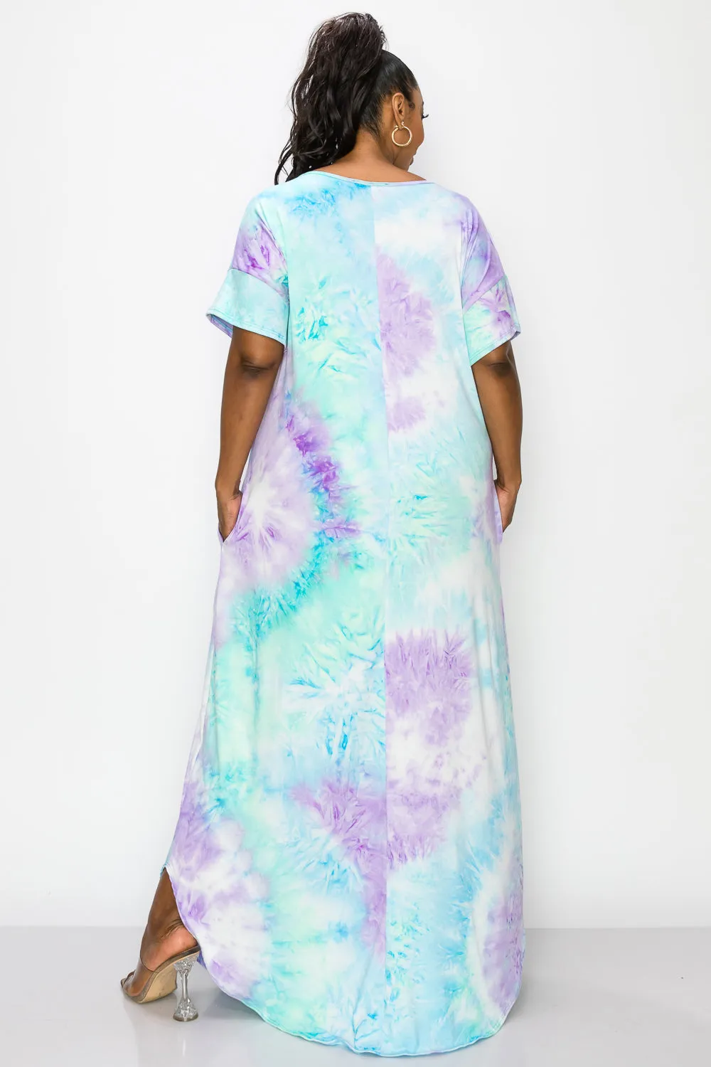 Tie Dye Short Sleeve Maxi Dress