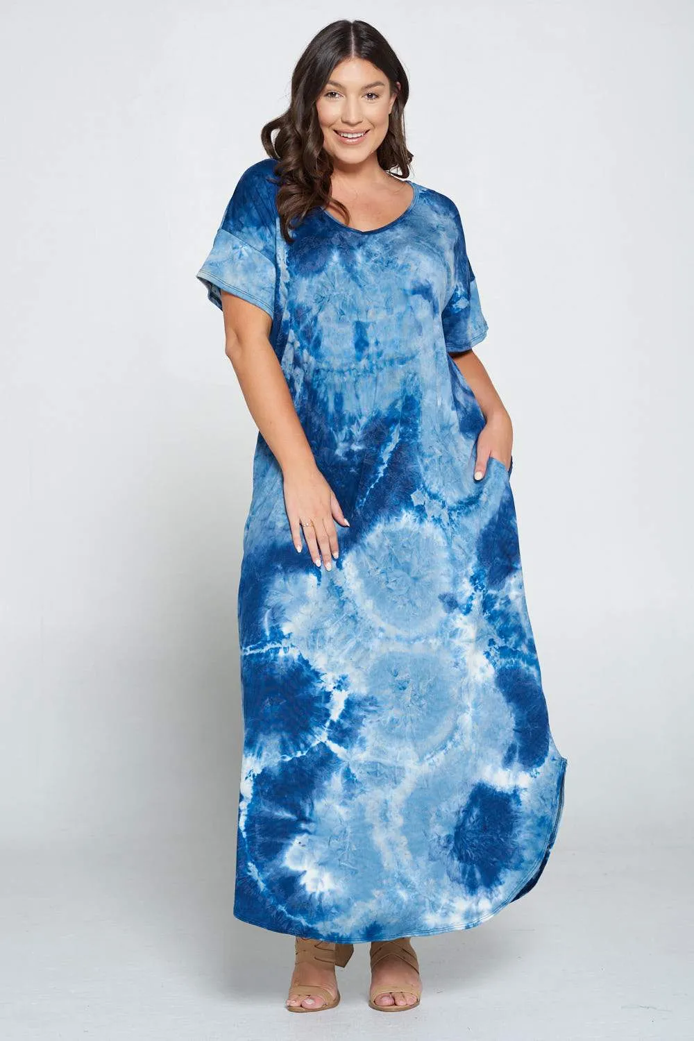 Tie Dye Short Sleeve Maxi Dress