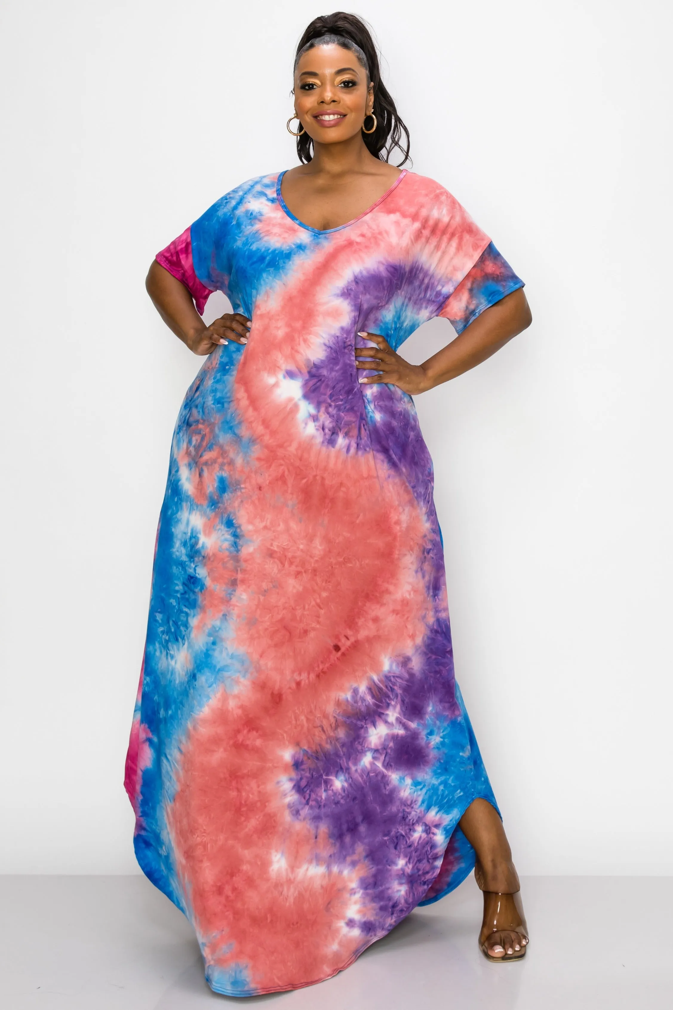 Tie Dye Short Sleeve Maxi Dress