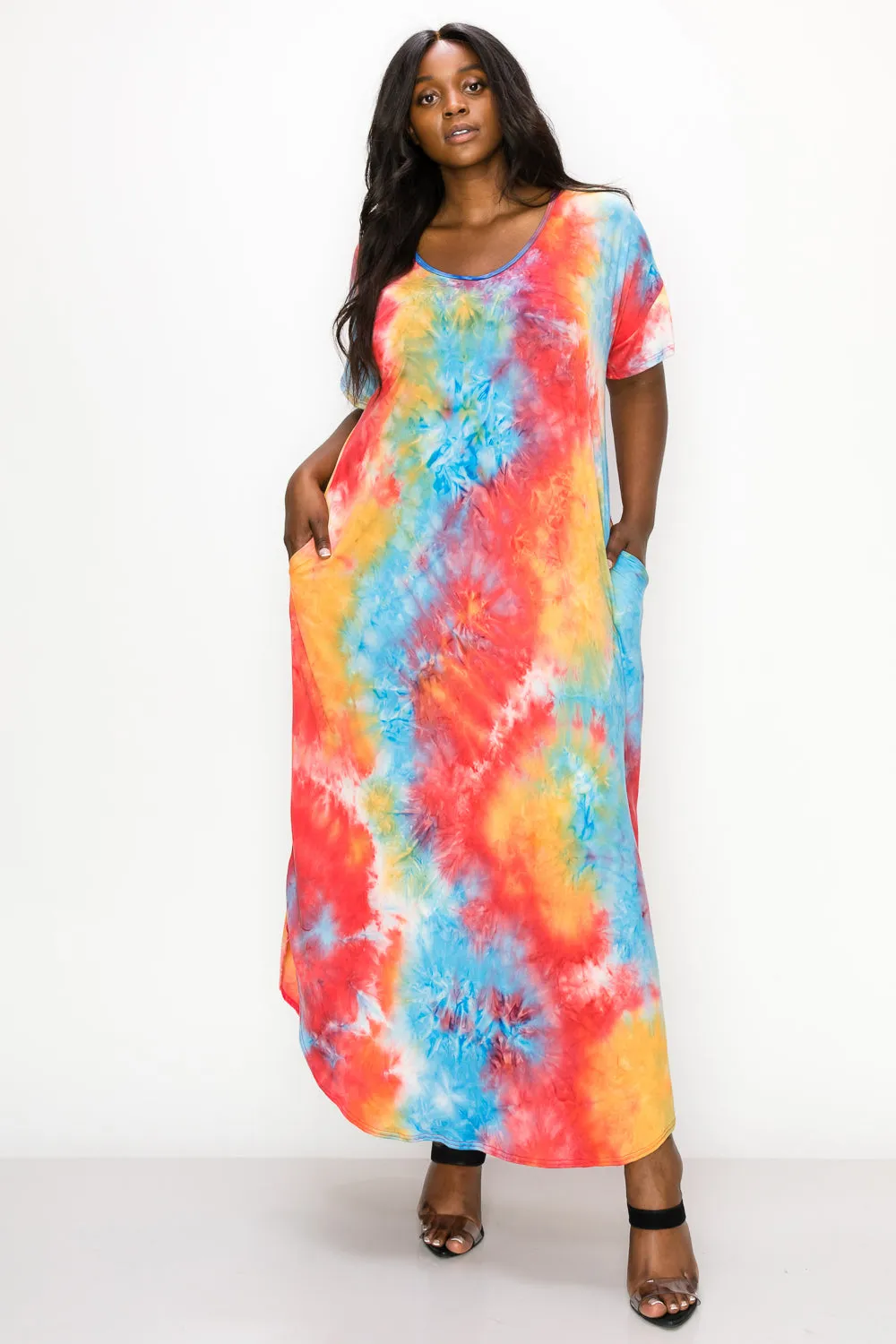 Tie Dye Short Sleeve Maxi Dress