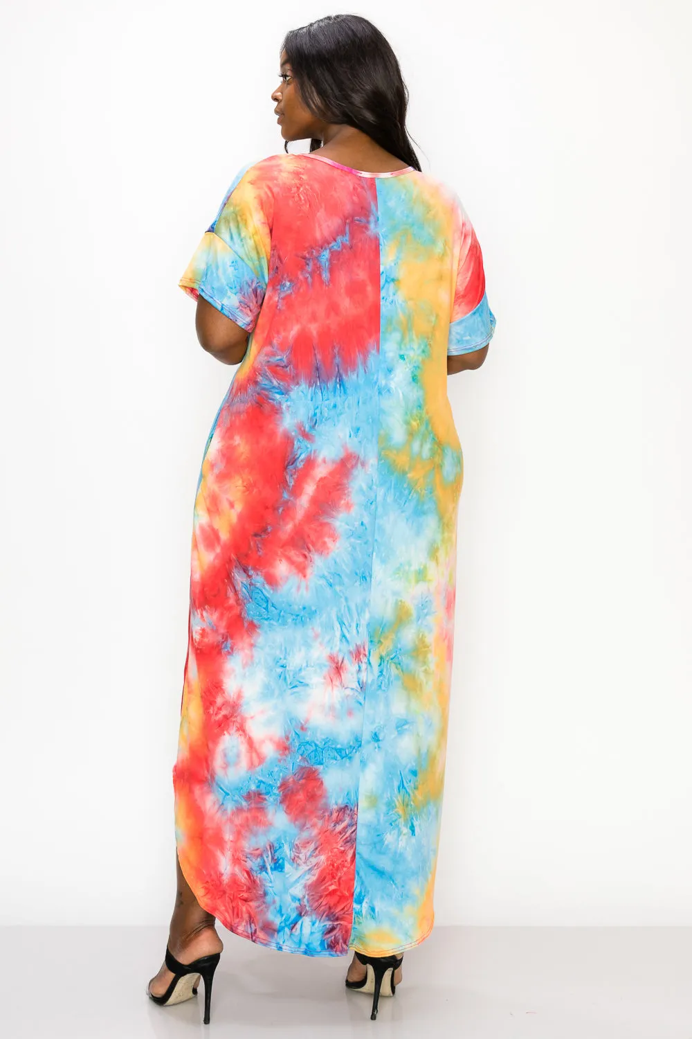 Tie Dye Short Sleeve Maxi Dress