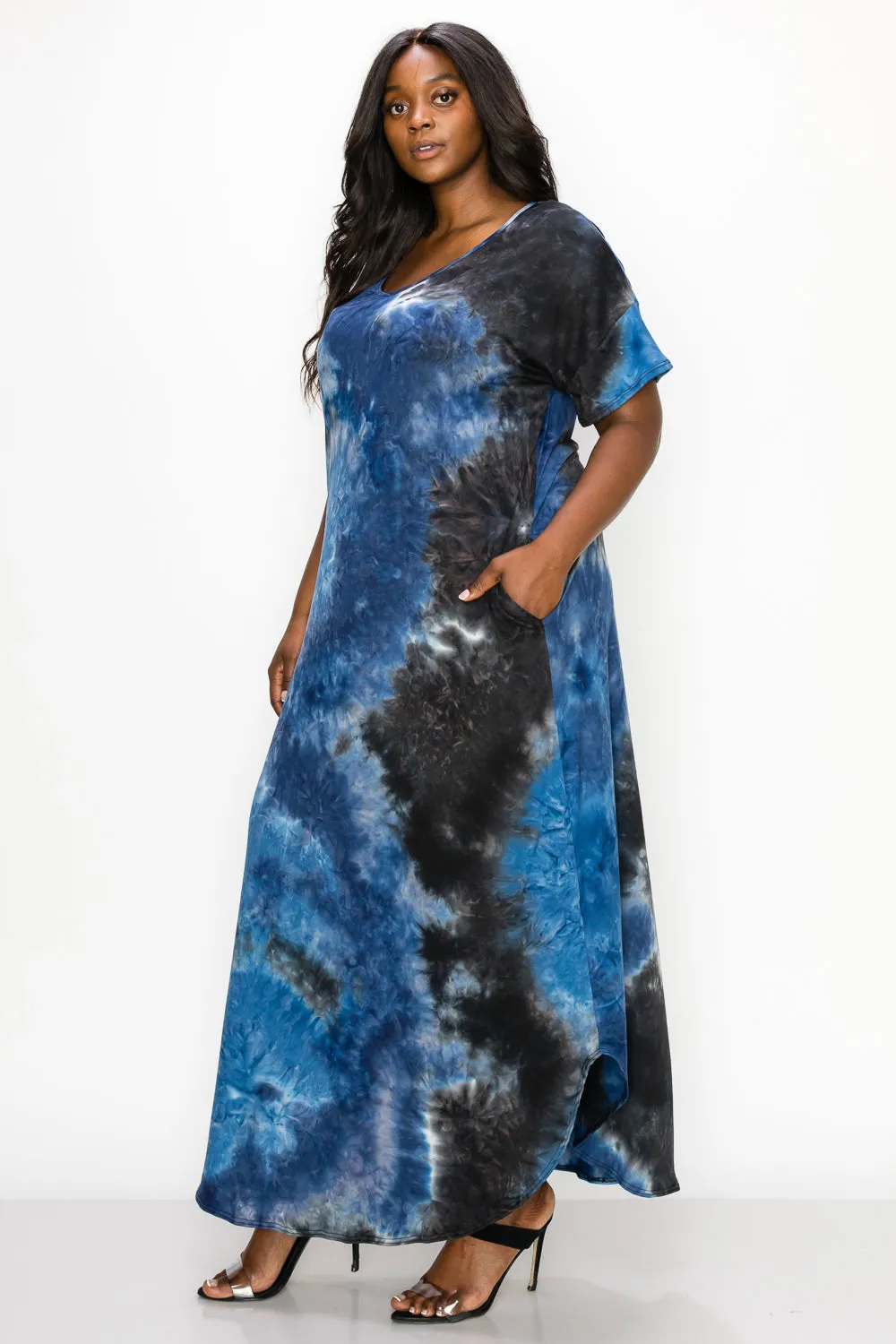 Tie Dye Short Sleeve Maxi Dress