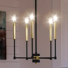 UEX2201 Luxe Industrial Chandelier 13''H x 17''W, Matte Black & Satin Brass Finish, Bloomington Collection