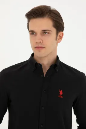 USPA Shirt Men Black VR046 USPSH307 Regular Full Sleeve US Polo Assn.