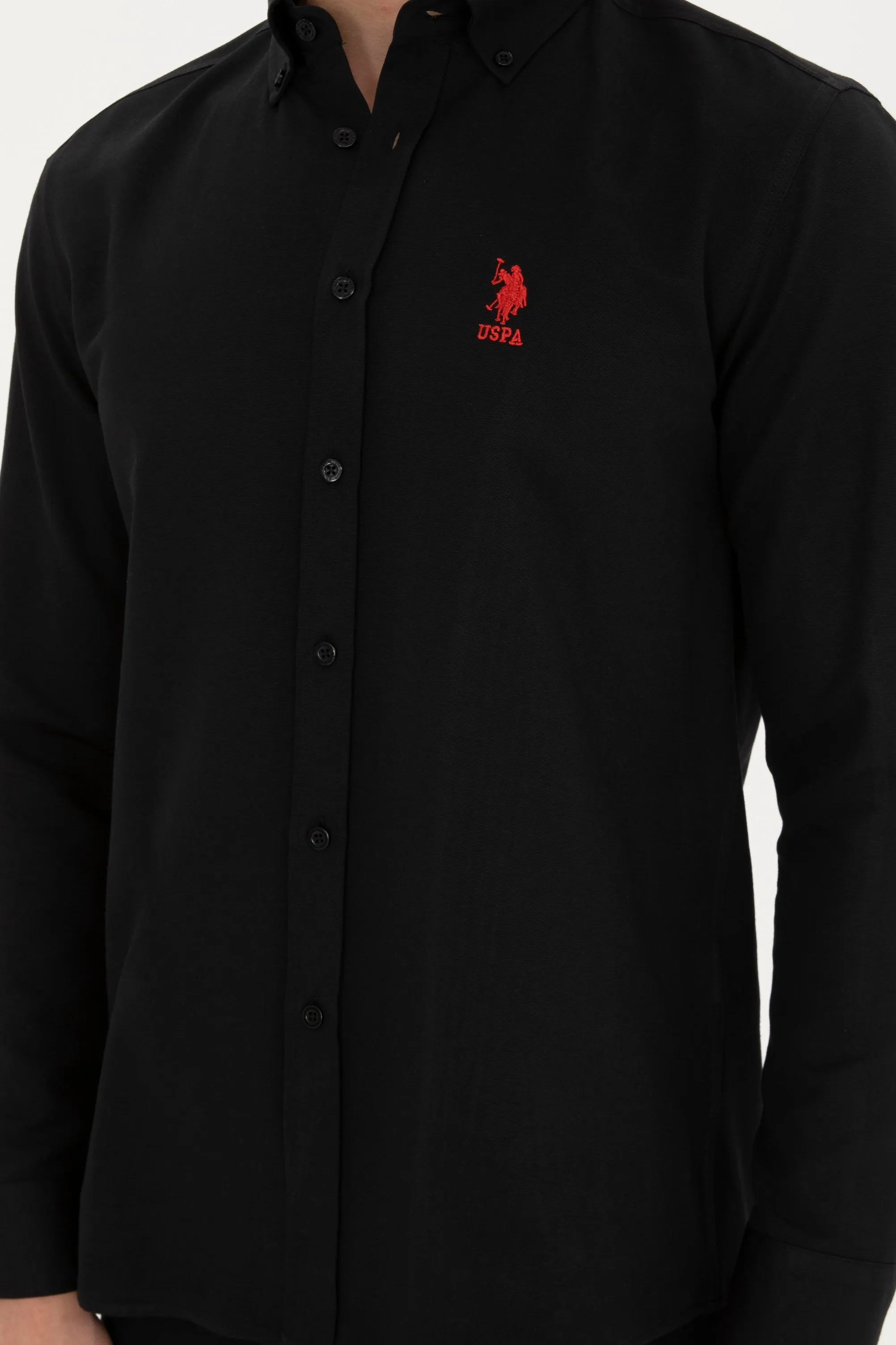 USPA Shirt Men Black VR046 USPSH307 Regular Full Sleeve US Polo Assn.