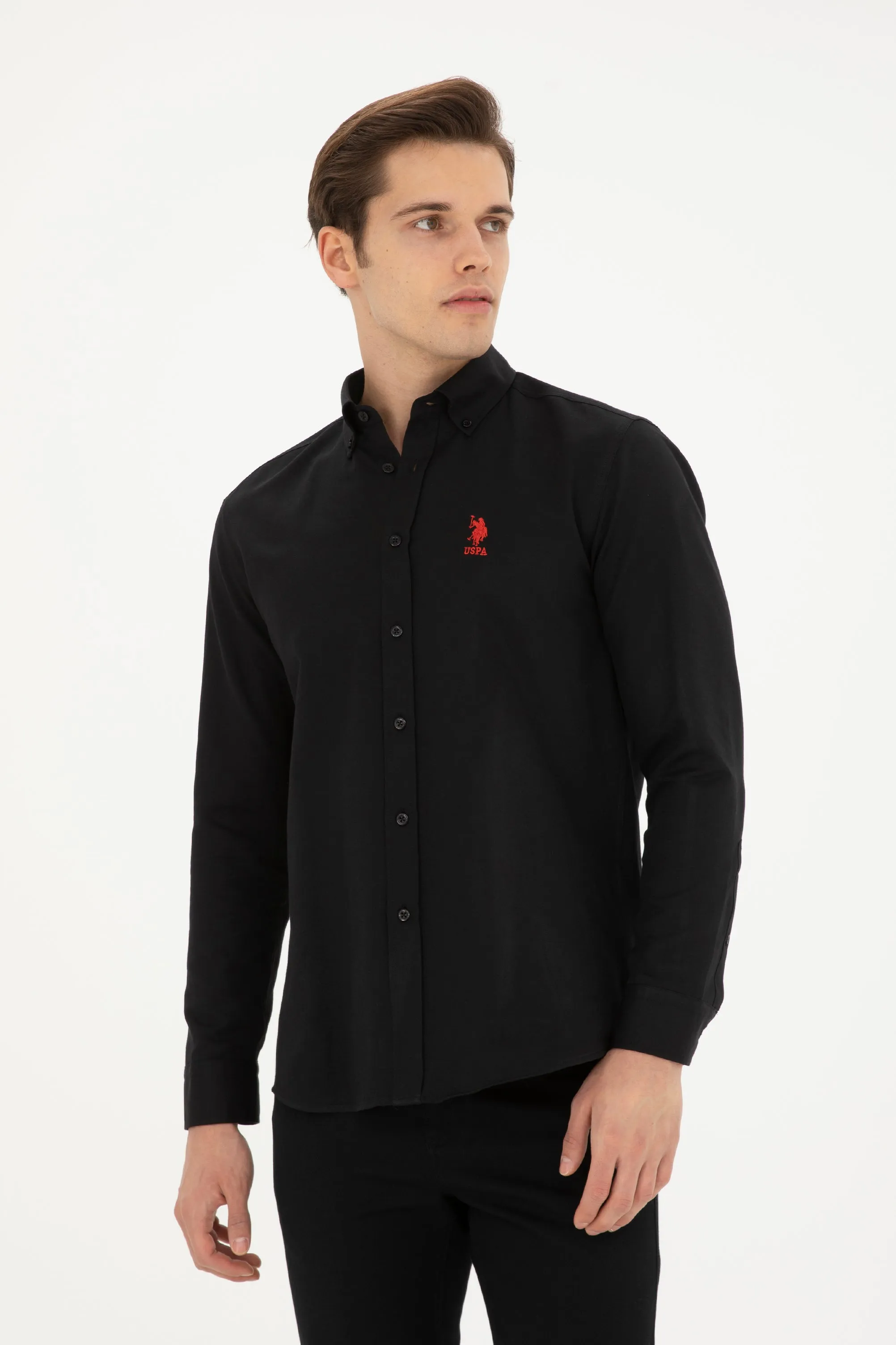 USPA Shirt Men Black VR046 USPSH307 Regular Full Sleeve US Polo Assn.